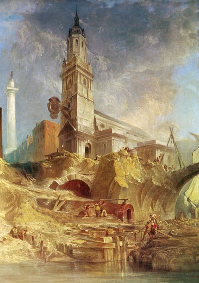Abriss der alten London Bridge, mit St. Magnus der Märtyrer dahinter von James Holland