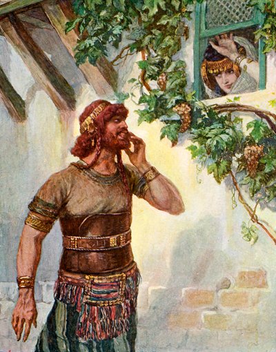 Simson sieht Delila an ihrem Fenster - Bibel von James Jacques Joseph after Tissot