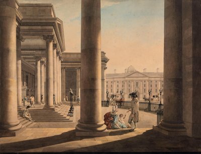 Trinity College, Dublin, vom Portikus des Parlamentsgebäudes von James Malton
