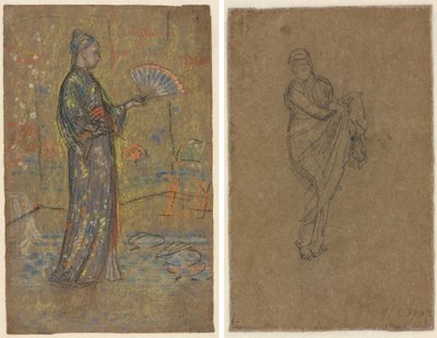 Japanische Frau malt einen Fächer (recto); Stehende Frau hebt ihr Kleid (verso) von James McNeill Whistler