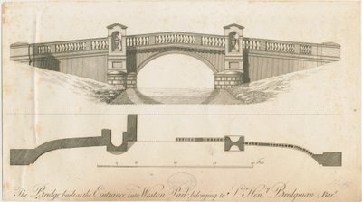 Weston-under-Lizard - Brücke am Eingang zum Weston Park: Gravur von James Paine