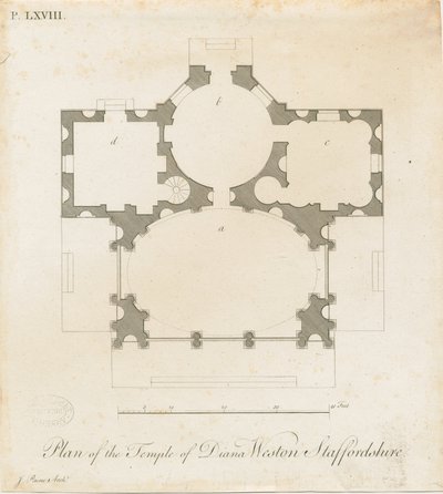 Weston-under-Lizard - Der Tempel der Diana: Gravur, ca. 1765-1770 von James Paine