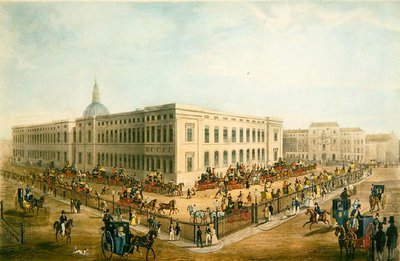Nordostansicht des alten Generalpostamts mit den königlichen Postkutschen, die sich zur Abfahrt vorbereiten, ca. 1830 von James Pollard