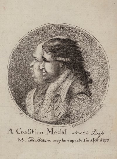 Eine Koalitionsmedaille, geprägt in Messing: Satire auf die Koalition der britischen Politiker Lord North und Charles James Fox, 1783 von James Sayers