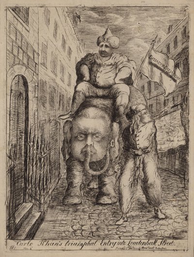 Carlo Khans triumphaler Einzug in die Leadenhall Street: Satire auf den Whig-Politiker Charles James Fox und seine Ambitionen in Bezug auf Indien von James Sayers
