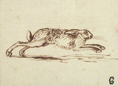 Ein Hase rennt, mit angelegten Ohren von James Seymour