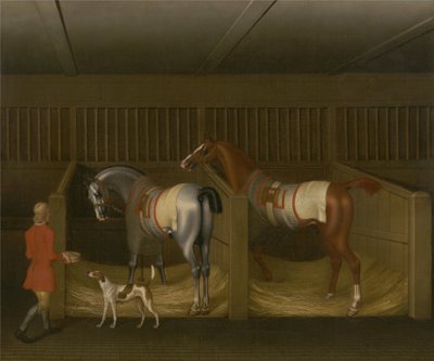 Die Ställe und zwei berühmte Rennpferde des Herzogs von Bolton von James Seymour