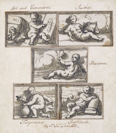 Kunst und Handel; Gerechtigkeit; Klugheit; Mäßigung; und Tapferkeit von James Thornhill