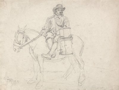 Ein Landarbeiter reitet im Damensattel und trägt eine Urne von James Ward