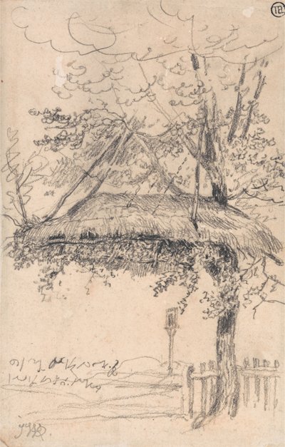 Ein Strohdachunterstand, der an einem Baum hängt von James Ward