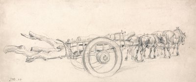 Ein Holzfuhrwerk, beladen mit Baumstämmen, gezogen von einem Pferdepaar und einem Ochsenpaar von James Ward