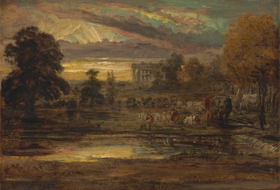 Rinder an einem Teich bei Sonnenaufgang von James Ward