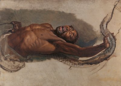 Mann kämpft mit einer Boa Constrictor, Studie für „Die Liboya-Schlange ergreift ihre Beute“ von James Ward