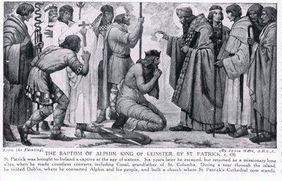 Die Taufe von Alphin, König von Leinster, durch St. Patrick, Illustration aus 