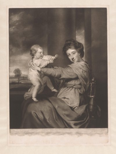 Porträt von Caroline Spencer mit ihrer Tochter Caroline von James Watson (prentmaker)