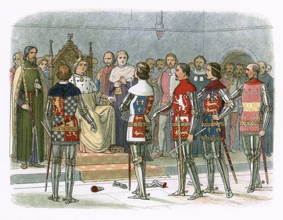 Arundel, Gloucester, Nottingham, Derby und Warwick vor König Richard II. von James William Edmund Doyle