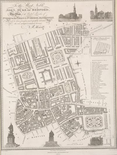 An den edelsten John, Herzog von Bedford. Dieser Plan der vereinigten Pfarreien von St. Giles in the Fields & St. George, Bloomsbury von James the Elder Wyld