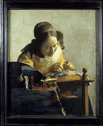 Die Spitzenklöpplerin. Gemälde von Jan (Johannes) Vermeer von Delft (1632-1675), ca. 1658-1660. Öl auf Leinwand. Maße: 0,24x0,21m. Louvre Museum. von Johannes Vermeer