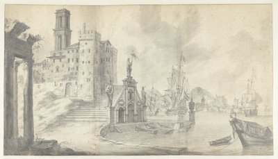 Hafenansicht in einer Stadt am Mittelmeer von Jan Abrahamsz. Beerstraten