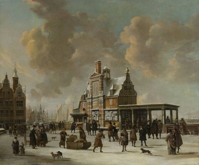 Das Paalhuis und die Nieuwe Brug, Amsterdam, im Winter von Jan Abrahamsz. Beerstraten