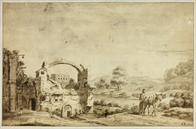 Italienische Landschaft mit Ruinen, Frau und Esel von Jan Both