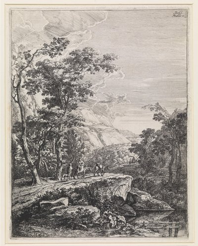 Landschaft mit einer auf einem Maultier reitenden Frau entlang des Aqua Negro zwischen Bologna und Florenz von Jan Both