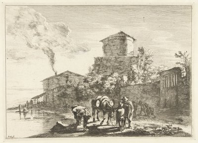 Männer und ein Maultier bei der Via Appia (Landschaften in der Umgebung von Rom) von Jan Both