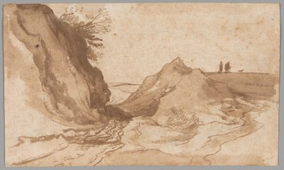 Eine hügelige Landschaft mit Figuren in der Nähe einer Schlucht von Jan Brueghel the Elder