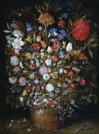 Blumen in einem Holzgefäß von Jan Brueghel the Elder