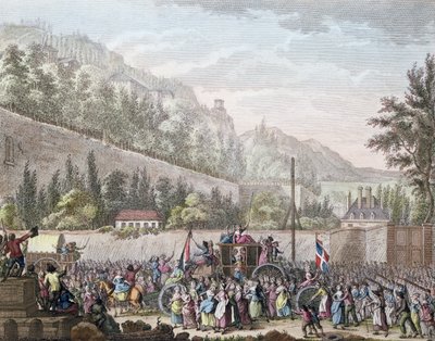 Die Frauen von Les Halles in Auteuil, als sie die französische Königsfamilie am 6. Oktober 1789 von Versailles nach Paris brachten, 1796 von Jan Bulthuis