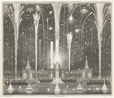 Feuerwerk in Den Haag zur Feier des Aachener Friedens, 1749 von Jan Caspar Philips