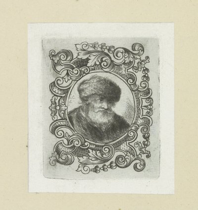 Alter Mann mit Pelzmütze in Ornamentrand von Jan Chalon