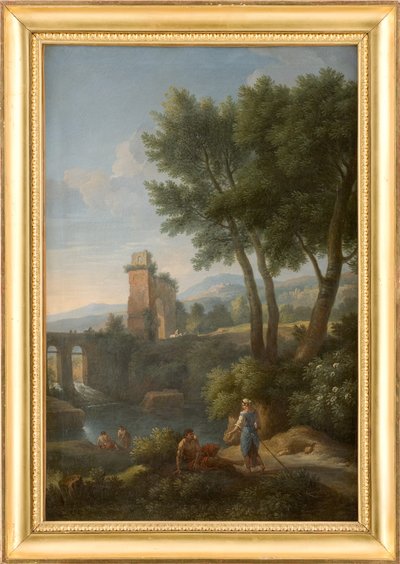 Landschaft mit Brücke von Jan Frans van Bloemen