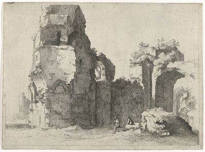 Römische Ruinen mit zwei Figuren von Jan Gerritsz. van Bronckhorst