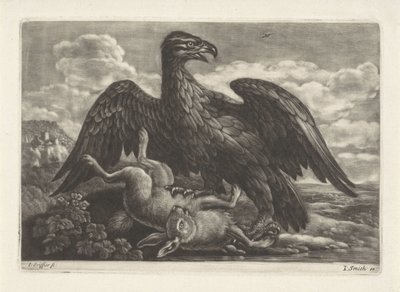 Ein Adler steht auf einem Hasen von Jan Griffier (I) (attributed to workshop of)
