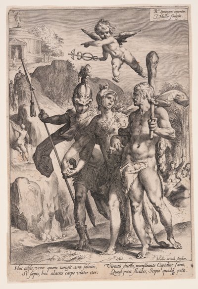 Minerva und Amor führen Herkules und Scipio auf den Pfad der Tugend von Jan Harmensz. Muller