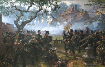Nassau-Truppen bei Hougoumont während der Schlacht von Waterloo von Jan Hoynck van Papendrecht