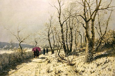 Verschneiter Wintertag mit Figuren auf dem Weg von Jan Jacob Lodewiks Ten Kate