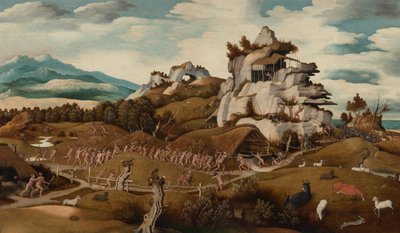 Landschaft mit einer Episode aus der Eroberung Amerikas von Jan Jansz Mostaert