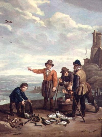 Fischer am Strand von Jan Josef the Elder Horemans