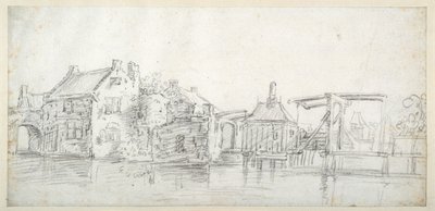 Ein Kanal mit Gebäuden, darunter ein Zollhaus und eine Zollbrücke, um 1650 von Jan Josefsz. van (circle of) Goyen