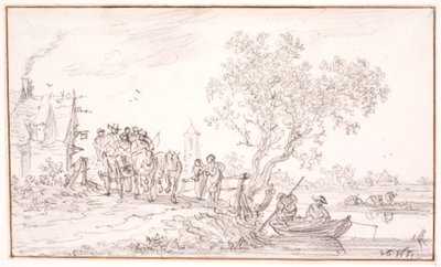 Ein Wagen mit Reisenden bei einem Gasthof von Jan Josefsz van Goyen