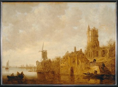 Flusslandschaft mit Mühle und Schlossruine von Jan Josephsz van Goyen