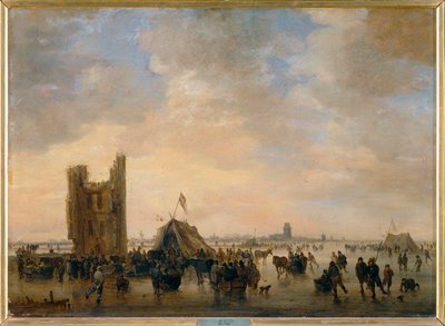 Eislaufszene bei den Ruinen von Huis te Merwede vor Dordrecht von Jan Josephsz van Goyen