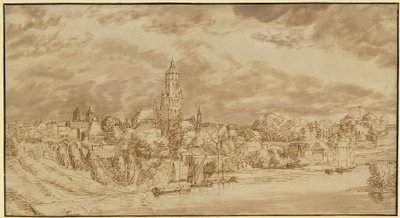 Ansicht einer am jenseitigen Ufer eines Flusses gelegenen Stadt von Jan Lievens