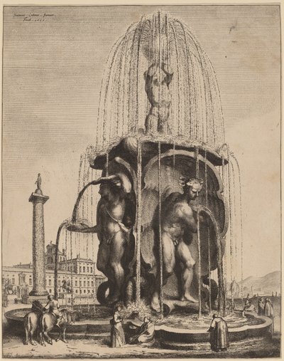 Der Brunnen und die Trajanssäule in Rom von Jan Lutma II