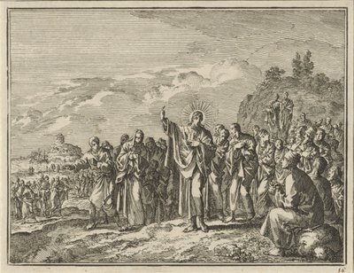 Christus predigt vor einer Menge im Freien von Jan Luyken