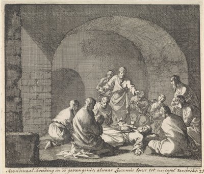 Heiliger Lucianus feiert das Abendmahl im Gefängnis von Jan Luyken