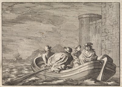 König Jakob II. flieht bei Nacht in einem Ruderboot, 1688 von Jan Luyken
