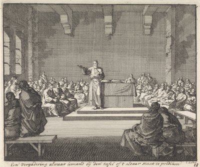 Predigt eines Priesters am Altar von Jan Luyken